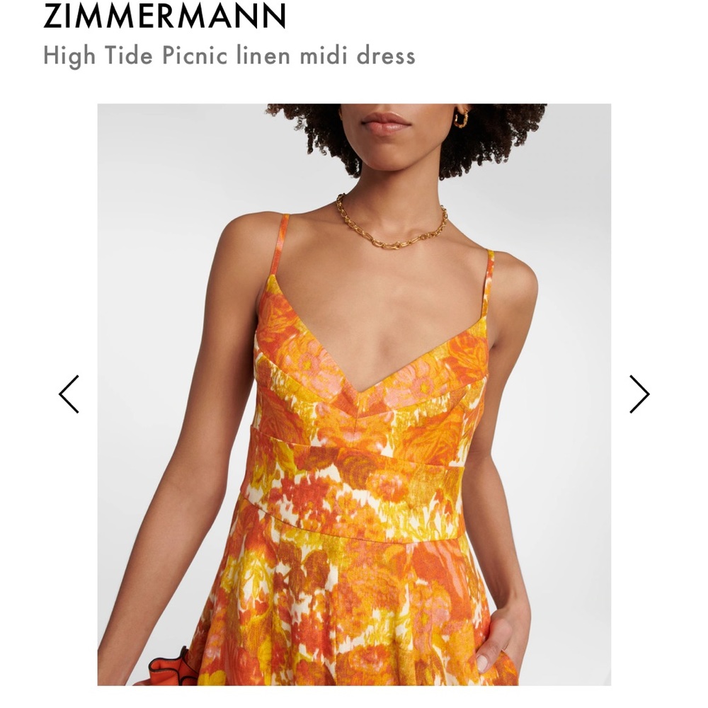 Zimmermann
Women's Orange Picnic Floral-print Flared-hem Linen Midi Dress.